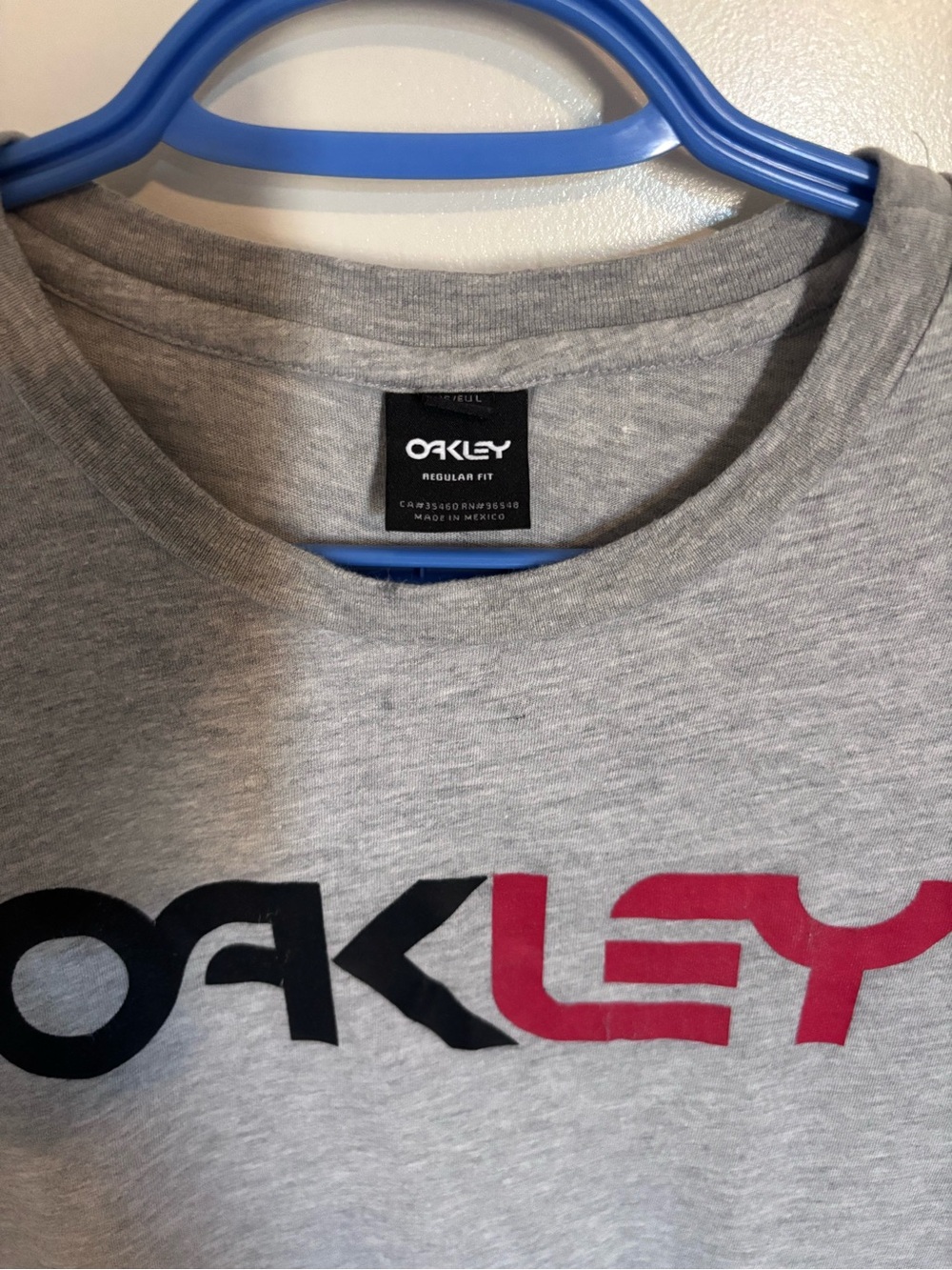 Oakley Short Sleeve Logo Tee - Gray with Black & Red Accents - Picture 3 of 3
